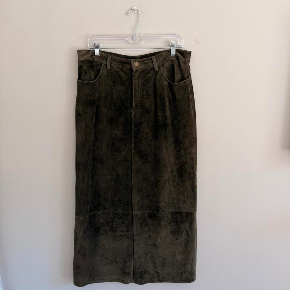 VINTAGE OLIVE GREEN EDDIE BAUER SEATTLE SUEDE MAXI SKIRT